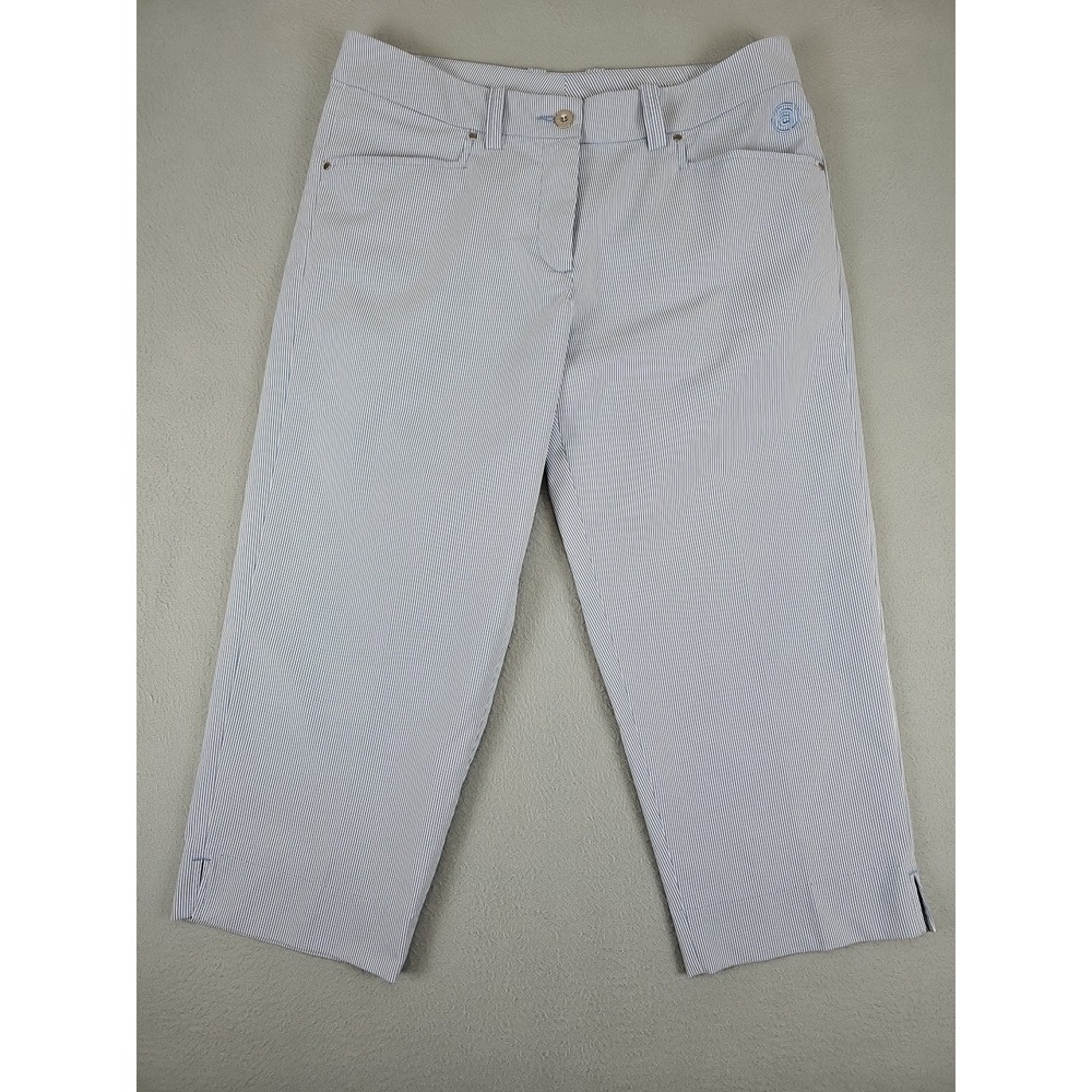 Abacus Women's Size‎ 10 32x21 Striped Capri Golf Pants Light Blue/White Golf